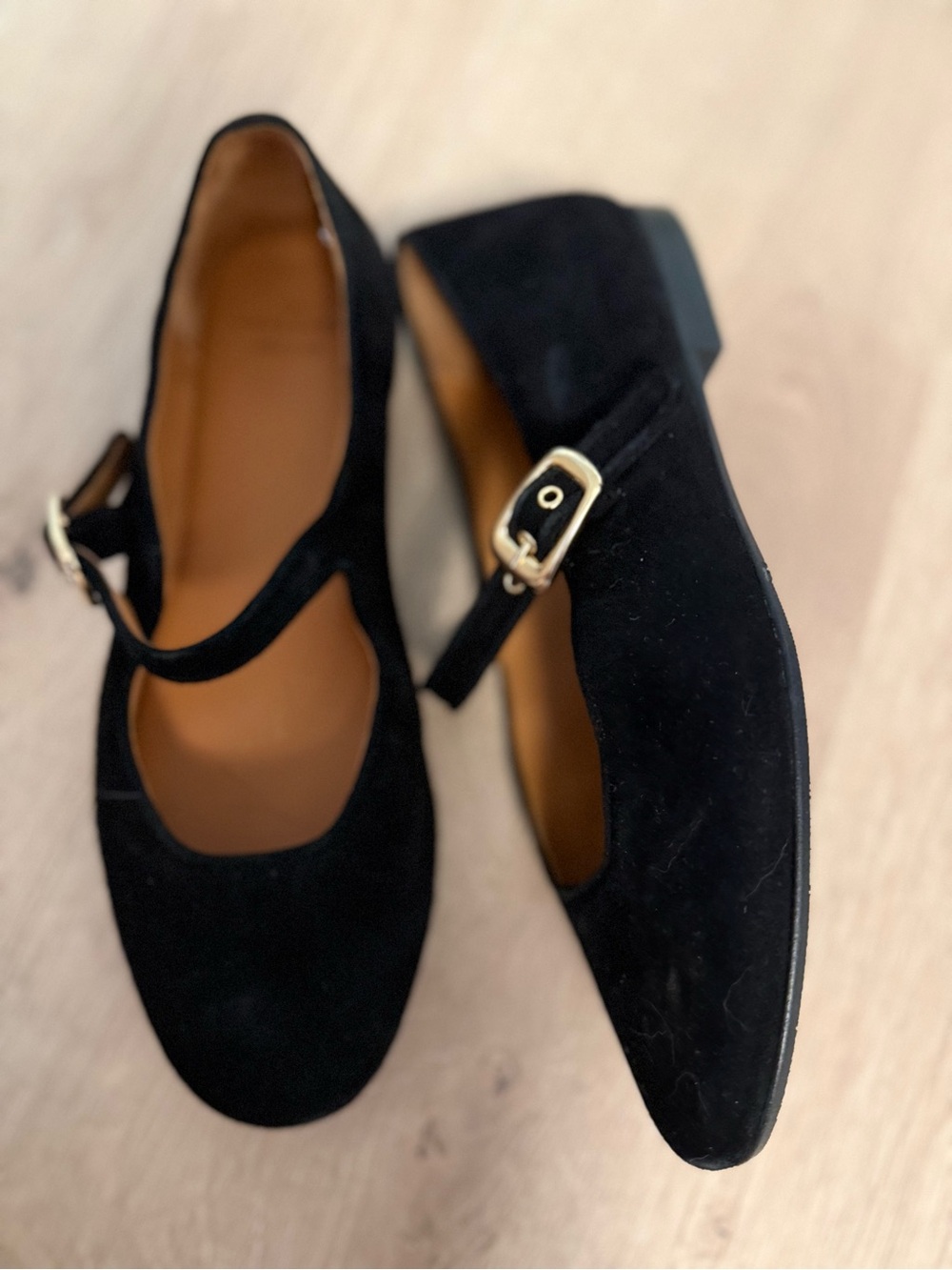 SÉZANE Black Suede Mary Jane Flats with Gold Buckle - Women